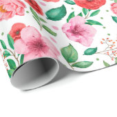 Charmante Frühlingsblüten und rosa Konfetti-Punkte Geschenkpapier (Rolleneckpunkt)