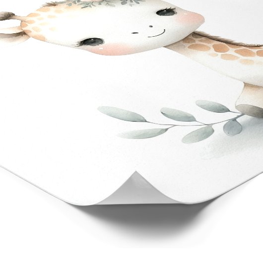 Charmante Giraffe mit Pastel Rainbow Poster (Ecke)