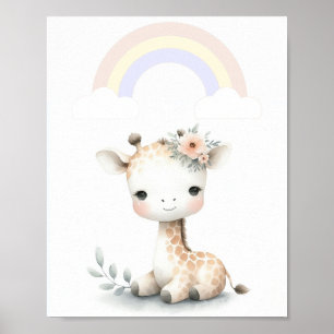 Charmante Giraffe mit Pastel Rainbow Poster