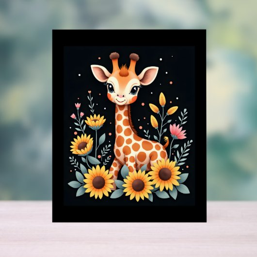 Charmante Giraffe, umgeben von Blume, langen Schlä Acrylschild (Neutral)
