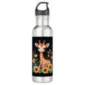 Charmante Giraffe, umgeben von Blume, langen Schlä Edelstahlflasche (Vorderseite)