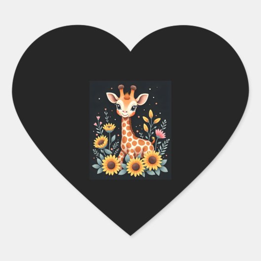 Charmante Giraffe, umgeben von Blume, langen Schlä Herz-Aufkleber (Vorderseite)