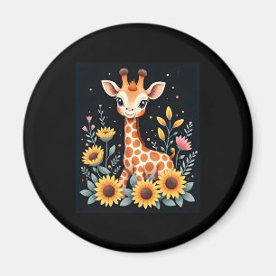 Charmante Giraffe, umgeben von Blume, langen Schlä Magnet