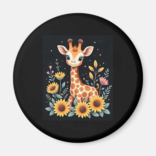 Charmante Giraffe, umgeben von Blume, langen Schlä Magnet (Vorne)