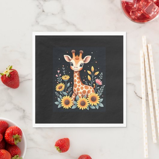 Charmante Giraffe, umgeben von Blume, langen Schlä Serviette (Beispiel)
