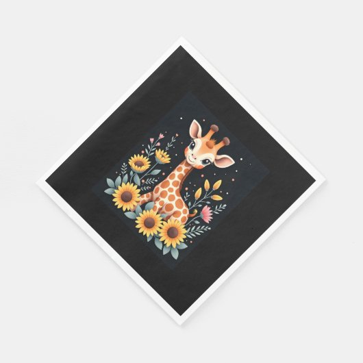 Charmante Giraffe, umgeben von Blume, langen Schlä Serviette (Ecke)