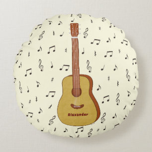 Charmante Gitarrist Musiknote Design Rundes Kissen