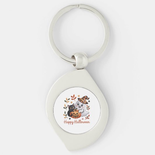 Charmante Halloween-Grußkarte - HandGezeichnet Emb Schlüsselanhänger (Vorderseite)