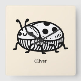 Charmante handGezeichnet Käfer-Illustration Quadratische Wanduhr