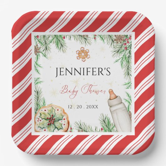 Charmante handGezeichnet Weihnachtsdusche Pappteller (Vorderseite)