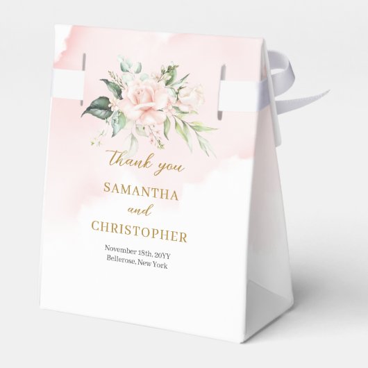 Charmante hellrosa Rose Grün & Goldhochzeit Geschenkschachtel (Rückseite)