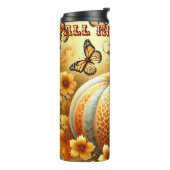 Charmante Herbstblicke: Kürbis, Blume und Schmette Thermosbecher (Nach links gedreht)