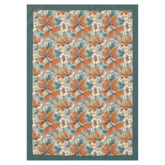 Charmante Herbstterracotta Elfenbein Blume blau Tischdecke (Vorderseite)