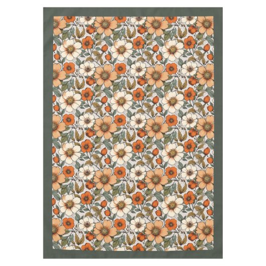 Charmante Herbstterrakotta, weiße Blume Salbei Tischdecke (Vorderseite)