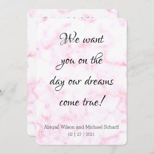 Charmante Hochzeit aus weißem und weißem Marmor Einladung (Vorne/Hinten)