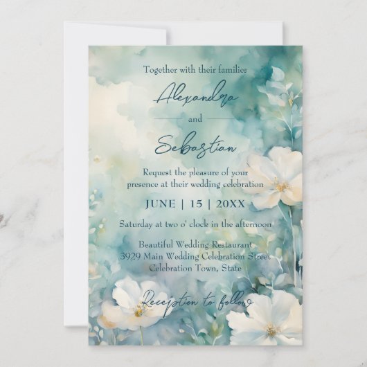 Charmante Hochzeit von weißen Blütenfarben Einladung (Vorderseite)