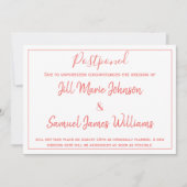 Charmante Hochzeitskoralle und Weiß aufgeschoben Einladung (Vorderseite)