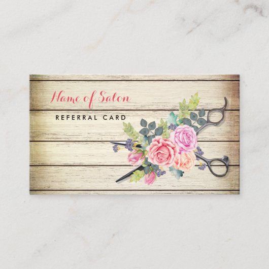 Charmante Holzschere und Rose Freundschaftsreferen Empfehlungskarte (Vorderseite)
