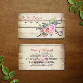 Charmante Holzschere und Rose Friseurstylistin Visitenkarte