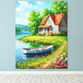 Charmante Hütte am See mit einem Boot Leinwanddruck (Insitu (Holzboden))