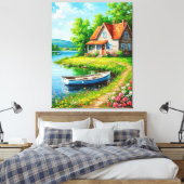 Charmante Hütte am See mit einem Boot Leinwanddruck (Insitu (Schlafzimmer))