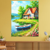 Charmante Hütte am See mit einem Boot Leinwanddruck (Insitu (Wohnzimmer))