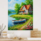 Charmante Hütte am See mit einem Boot Poster (Küche)