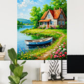 Charmante Hütte am See mit einem Boot Poster (Heimbüro)