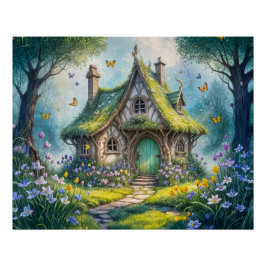 Charmante Hütte mit Crocus Blooms Poster