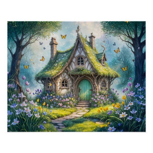 Charmante Hütte mit Crocus Blooms Poster (Vorderseite)