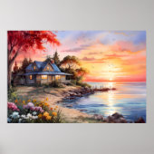 Charmante Hütte Seascape Ruhiger Sonnenuntergang Poster (Vorne)
