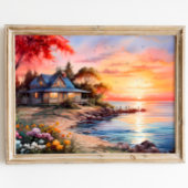 Charmante Hütte Seascape Ruhiger Sonnenuntergang Poster