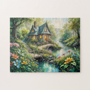 Charmante Hütte von Serene Stream Puzzle