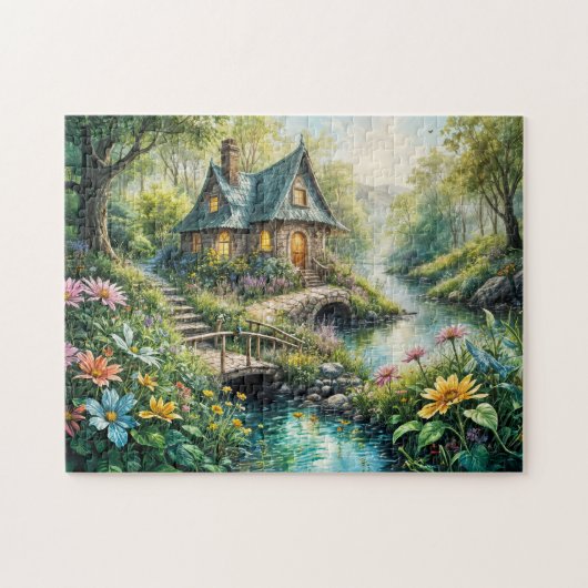 Charmante Hütte von Serene Stream Puzzle (Horizontal)