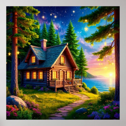 Charmante Kabine am See mit Starry Sky Poster (Vorne)