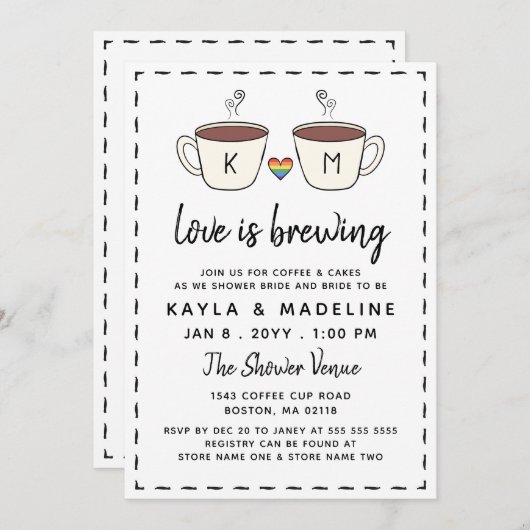 Charmante Kaffeekuchen Liebe braut LGBT Einladung (Vorne/Hinten)