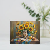 Charmante Katze mit SonnenblumenBouquet Postkarte (Stehend Vorderseite)