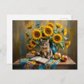 Charmante Katze mit SonnenblumenBouquet Postkarte (Vorne/Hinten)
