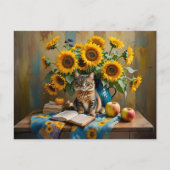 Charmante Katze mit SonnenblumenBouquet Postkarte (Vorderseite)