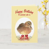 Charmante kleine Ente in Red Rubber Boots Geburtst Karte (Gelbe Blume)