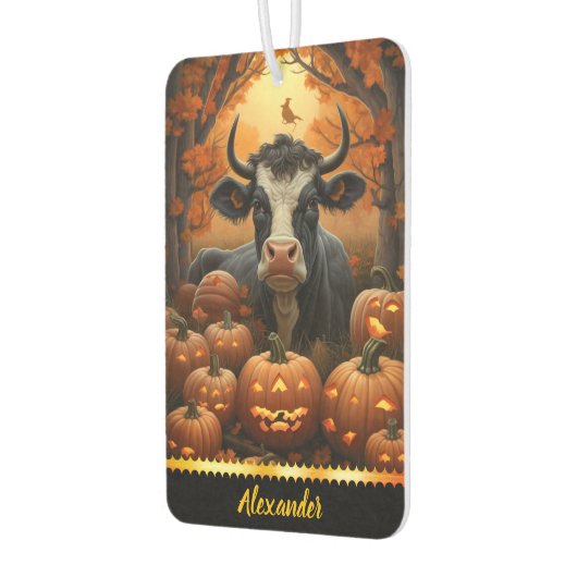 Charmante Kuh unter glühenden Kürbis im Herbstglüh Autolufterfrischer (Links)