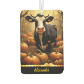 Charmante Kuh unter Kürbis an einem goldenen Herbs Autolufterfrischer (Rückseite)