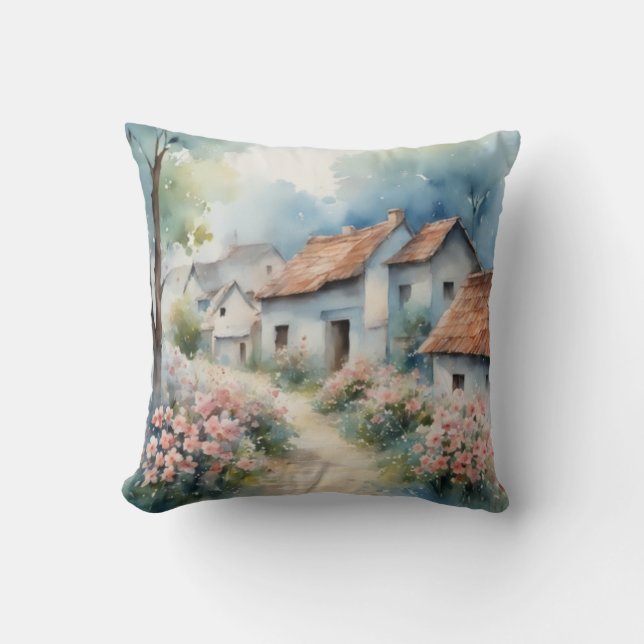 Charmante Landschaft Frühling Wasserfarbe Blume Kissen (Vorderseite)