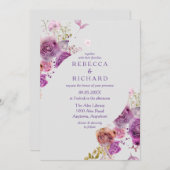 Charmante Lila Elegance Hochzeit Einladung (Vorne/Hinten)