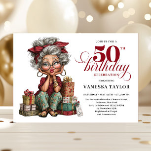 Charmante lustige Dame 50. Geburtstag skurriler Hu Einladung