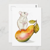 Charmante Maus auf einer Birne Postkarte (Vorne/Hinten)