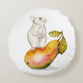 Charmante Maus auf einer Birne Rundes Kissen