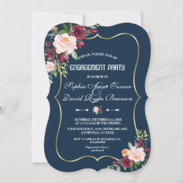Charmante Merlot Navy Blue Floral Engagement Party Einladung