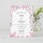 Charmante Moderne Rosa Wisteria Florale Hochzeit Einladung (Stehend Vorderseite)