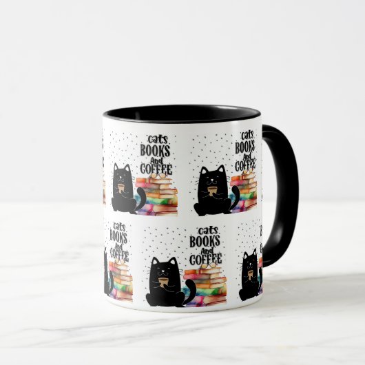 Charmante Niedliche Black Cat Reading Books Tasse (VorderseiteRechts)